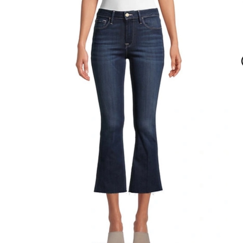 FRAME Le Crop Mini Boot Jeans Frayed Hem Rowland Blue Wash 29